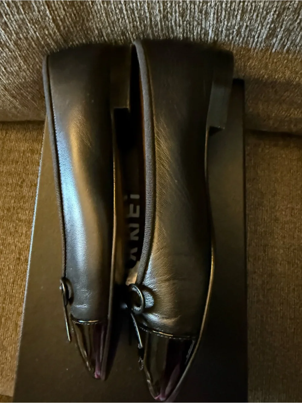 Chanel Classic Black Patent Cap-Toe Ballet Flats 36